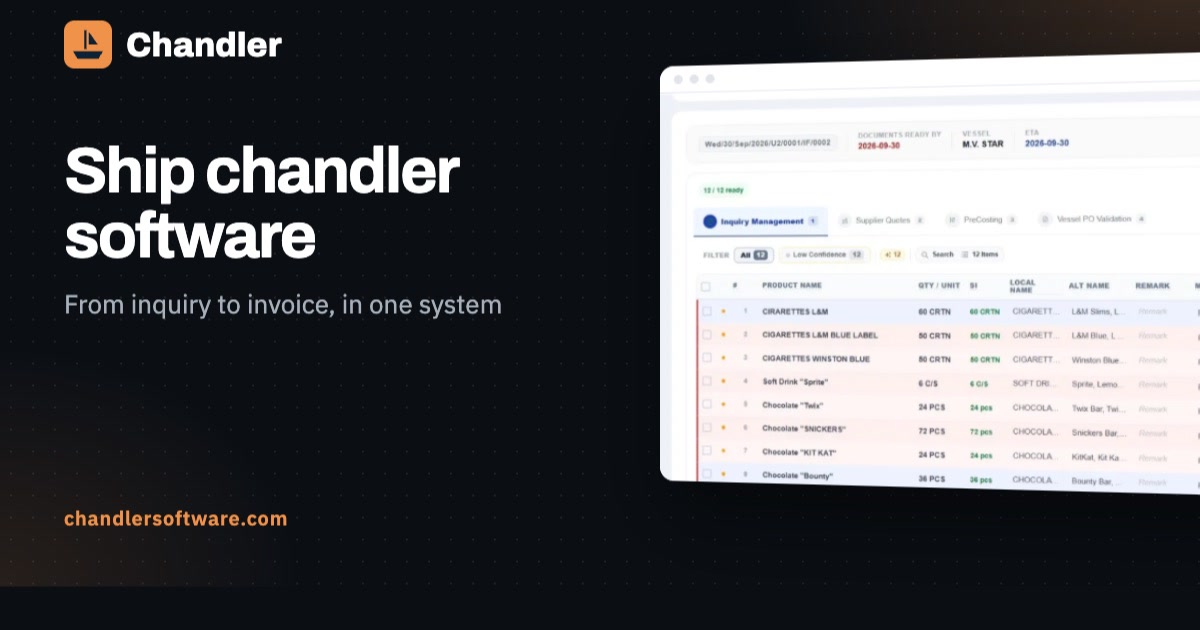 Chandler ship chandler software: an inquiry read by AI, from inquiry to invoice in one system